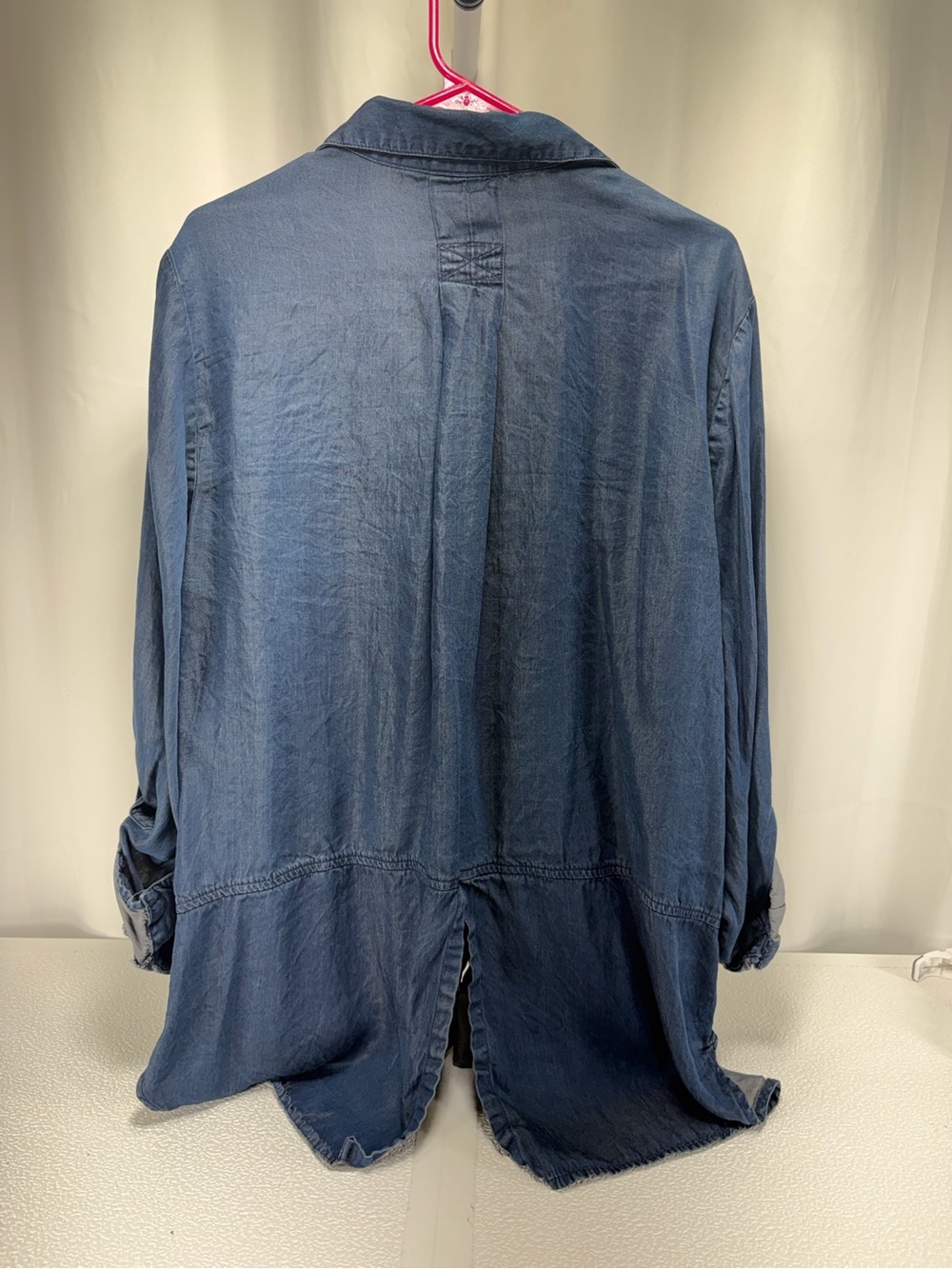 Cato Blue Denim-Style Ruffle Front Button-Down Shirt 4586 - Picture 2 of 10
